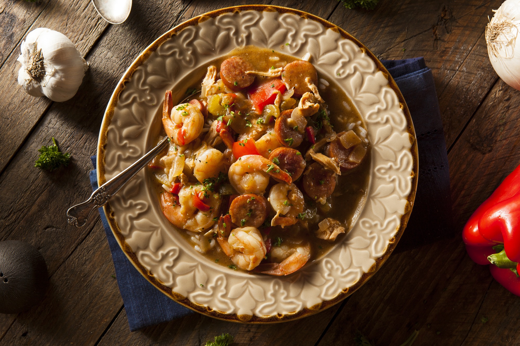 Homemade Shrimp and Sausage Cajun Gumbo Over Rice