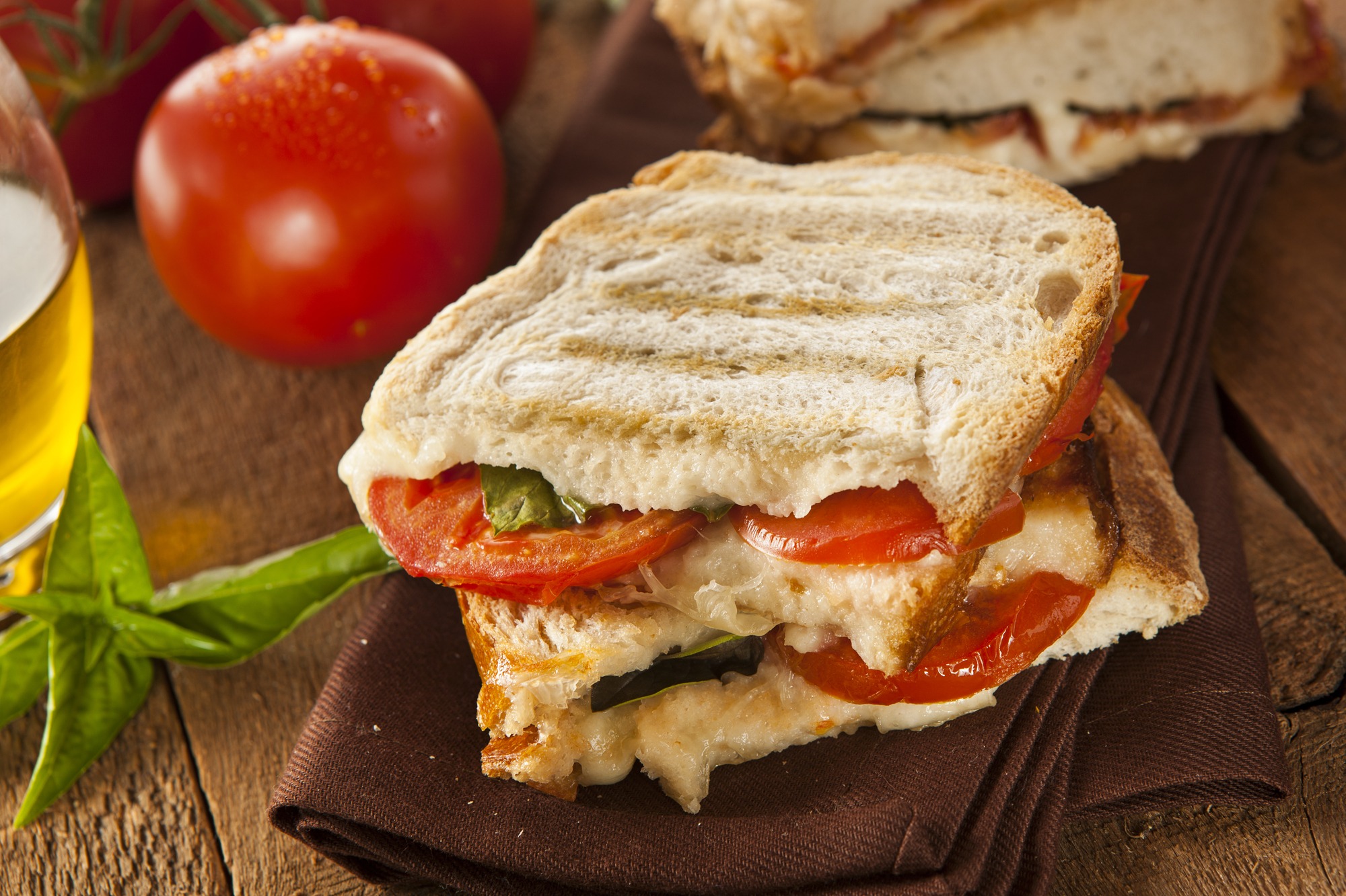 Homemade Tomato and Mozzarella Panini with Basil
