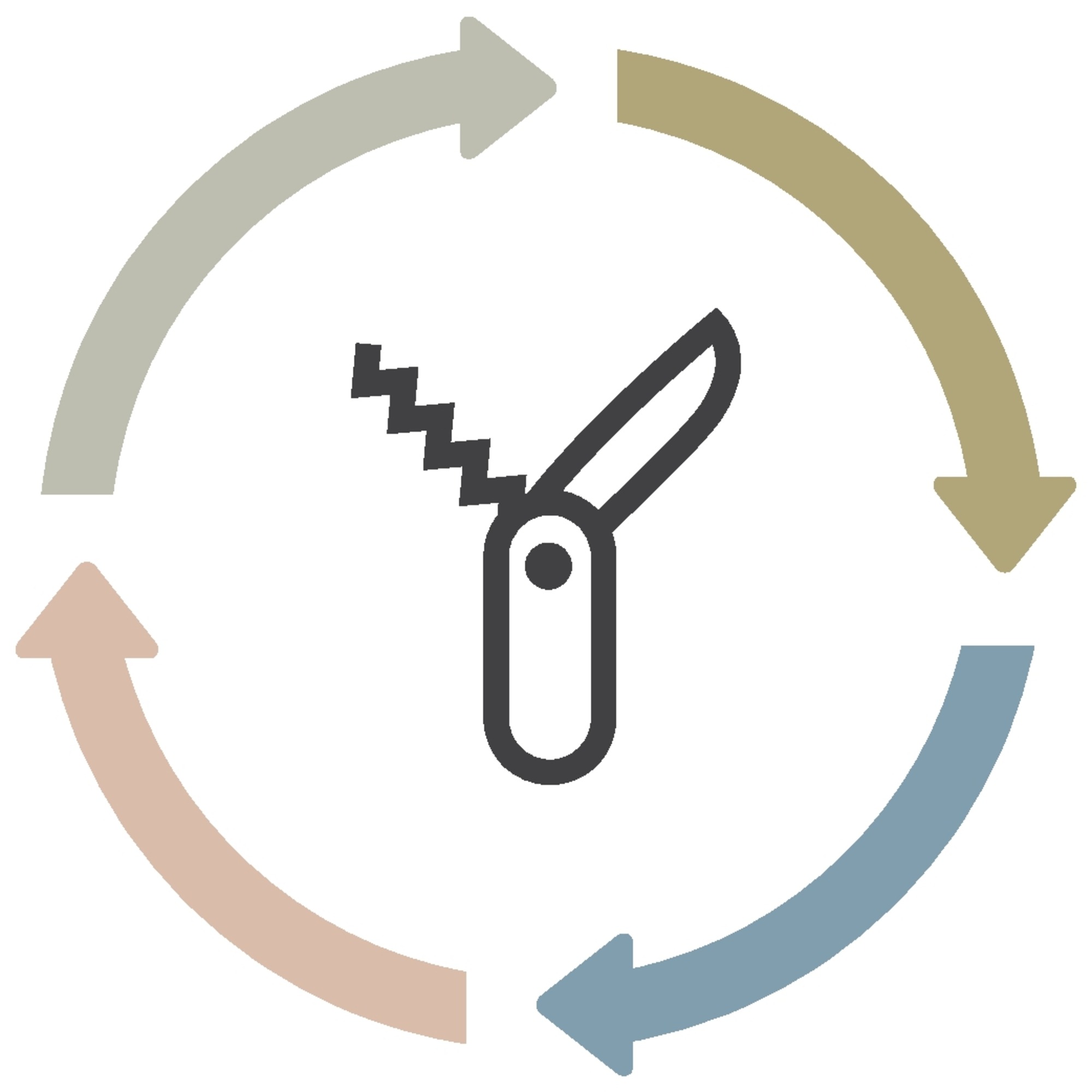 Folding knife symbol. Swiss knife line vector icon. Universal function tool sign. Hiking equipment pictograph.